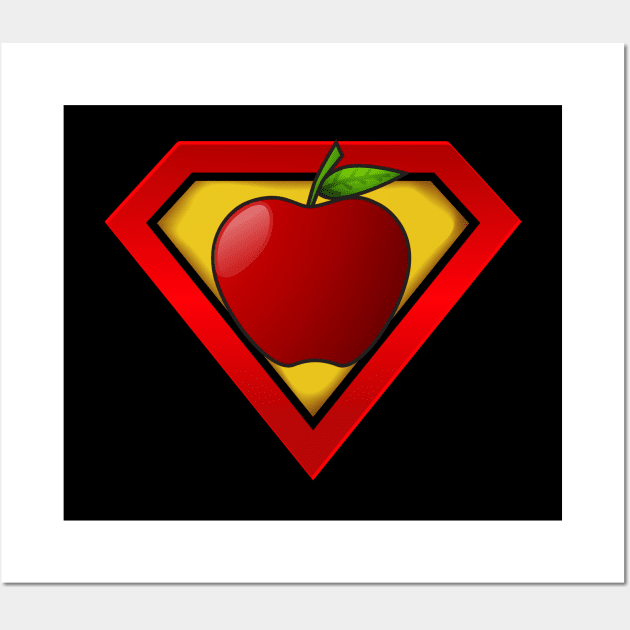 Super Teacher Shirt Superhero Apple Ripped Wall Art by Walkowiakvandersteen